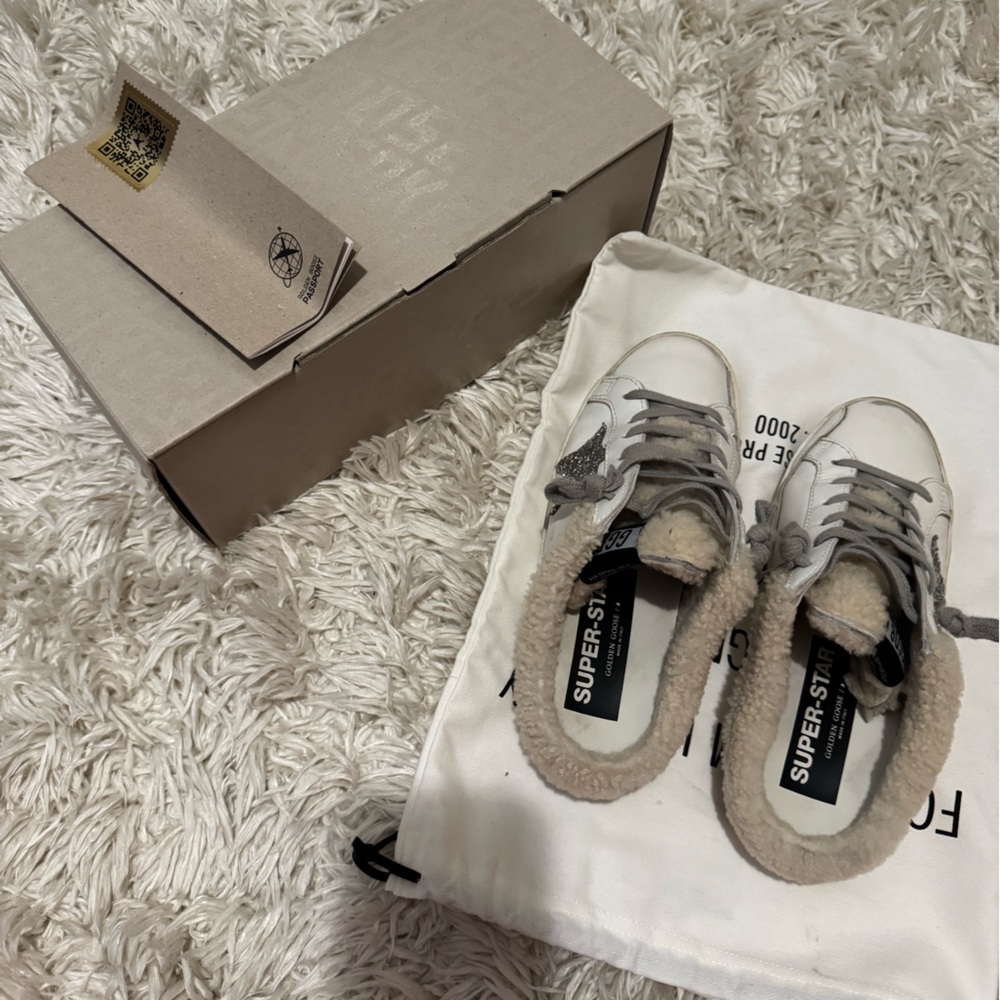 Golden Goose Superstar Sabot Sneaker Mules white leather with Shearling Lining